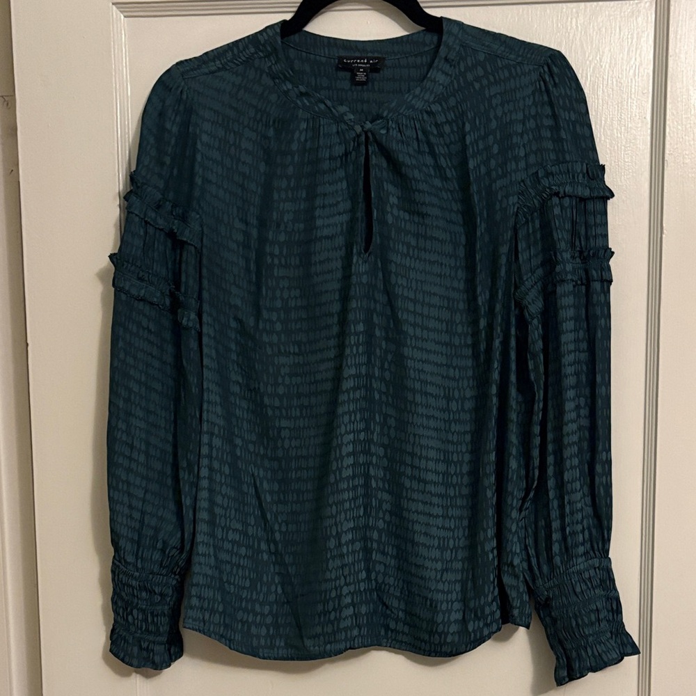 Current Air Teal Blouse with Ruffle Accents